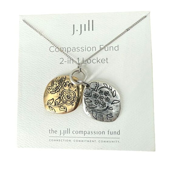 J. Jill Floral Locket Necklace 2-in-1 Convertible Silver Gold Tone Compassion NT - Picture 5 of 10